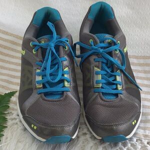 Ryka Womens Running Shoe- Exertion K1838WBPS Gray Blue Neon Color way